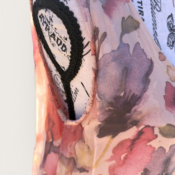 Rosemarine Italy Silk Blend Watercolor Floral Midi Dress L Boho Romantic Resort - Picture 11 of 16